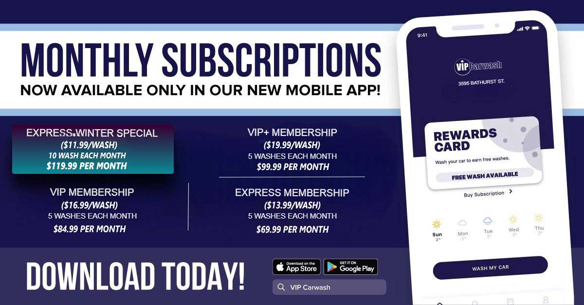 VIP Car Wash Toronto Winter Promotion - $11.99 Per Wash Subscription Deal
